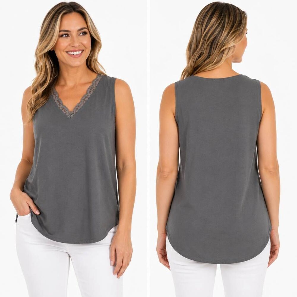 Maurices Gray Lace Trim V-Neck Tank Top XS NWT
